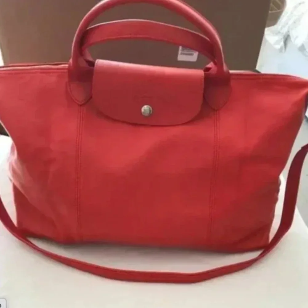 NWOT Longchamp Le Pliage Cuir Leather Bag New Large Red - Picture 1 of 11